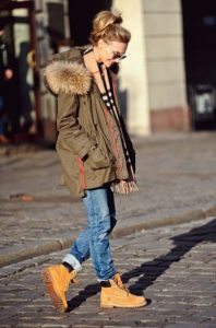 Vaqueros boyfriend con Timberlands en invierno