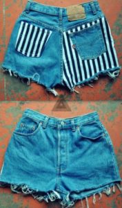 Denim short met zwart en wit p