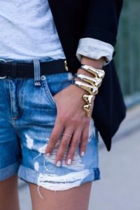 accessories and denim shorts