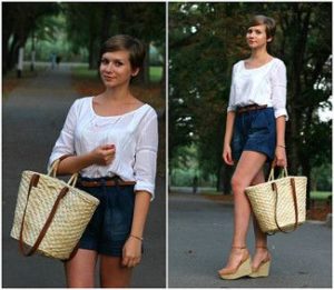 denim shorts en tassen