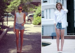 denim shorts with blouse