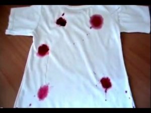 raspberry stain on a white T-shirt