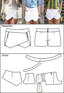 padrão de saia-shorts