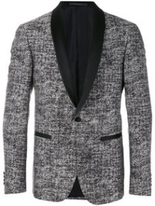 Men's tweed jacket with leather collar