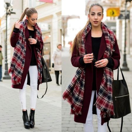 Scarf na may burgundy coat