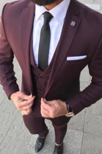 Burgundy three-piece suit