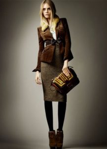 Skirt under a women's brown jacket