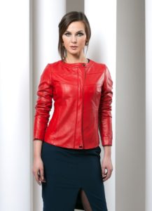 Bright red leather jacket