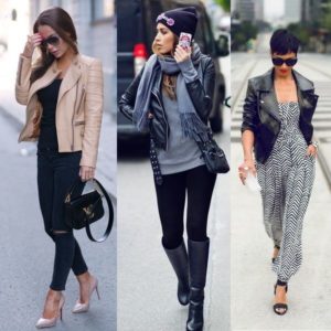 Fashionable at hindi pangkaraniwang hitsura na may leather jacket