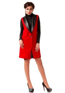 Bright sleeveless jacket with leather inserts