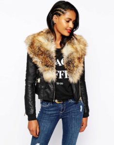 Leather jacket with fur inserts