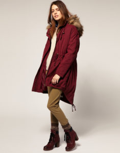 Parka dan kasut Burgundy