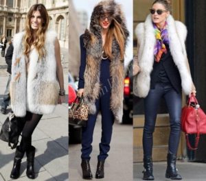 Pantalons en cuir avec gilets en fourrure