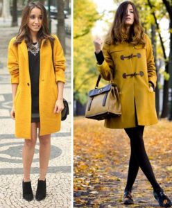 Scarpe nere con cappotto giallo