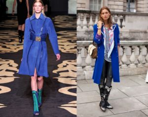 Botas interessantes para combinar com um casaco azul