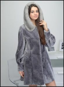 Gray mouton fur coat