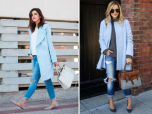 Fashionable look with a blue coat for a walk