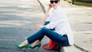 green shoes with white blouse