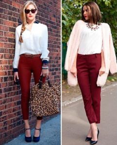 pantalon bordeaux et haut léger