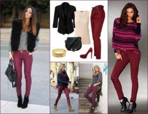 sélection d'accessoires pour pantalon bordeaux