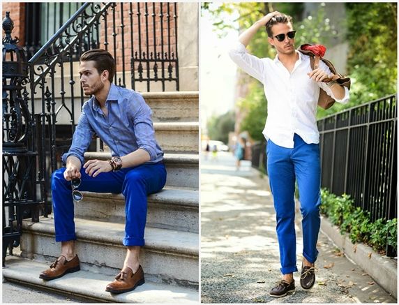 Blue trousers with a shirt