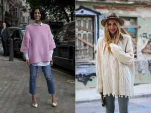 Áo len oversized trắng hồng