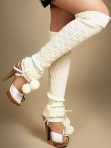 Knitted white leg warmers