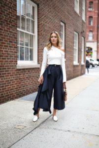 black culottes white long sleeve