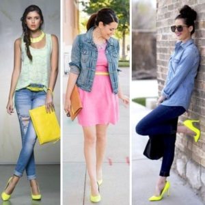 Zapatos amarillos con diferentes looks.