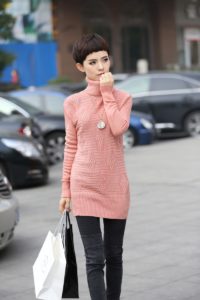 maglione lungo rosa tenue