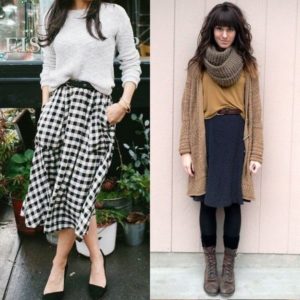 skirt kotak-kotak dengan sweater