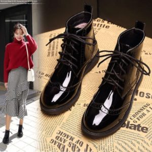 patent leather lace-up boots