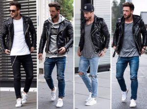 men's jeans and leather jacket