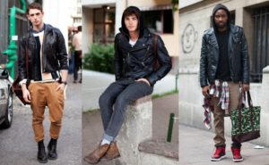 different pants and men's leather jacket