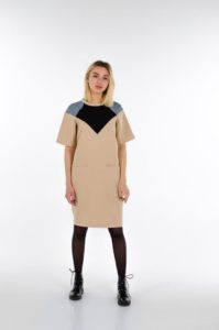 beige dress with raglan sleeves