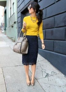 short mustard sweater and bag