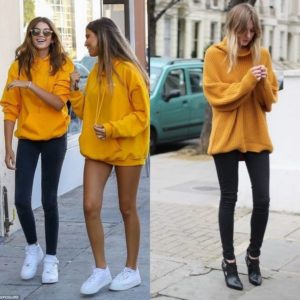 yellow sweater with deggings