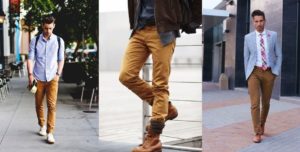 hombres con pantalones mostaza