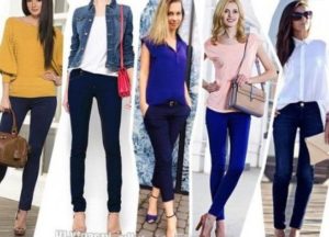 pantalones azules top brillante