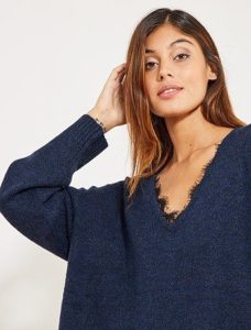 Pull col V oversize bleu