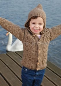 gilet marrone per bambini con cappuccio