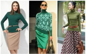 Turtleneck hijau dengan skirt