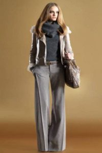 gray wide leg trousers and vest