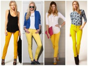 estilos de pantalones amarillos para mujer