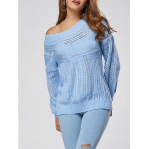 Asul na Off Shoulder Sweater