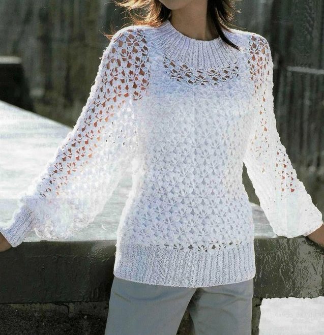 Pull blanc_2 crochet