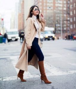 brown boots with coat