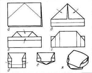 Diagram of how to fold a hat with a visor