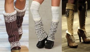 Knitted leg warmers on top of shoes