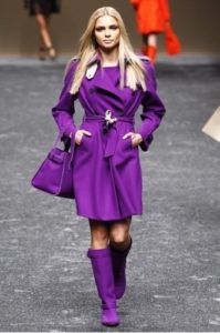 purple boots and coat